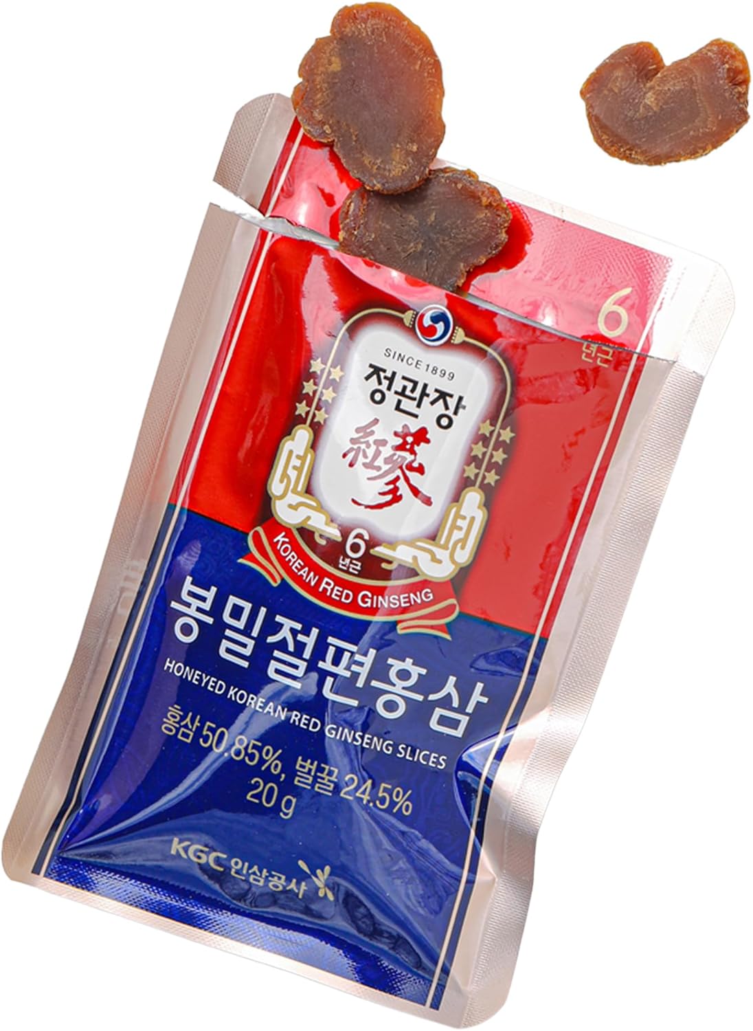 JUNG Kwan Jang Honeyed Korean Red Ginseng Slices, Boost Natural Energy, Performance and Immunity - 6 Pack