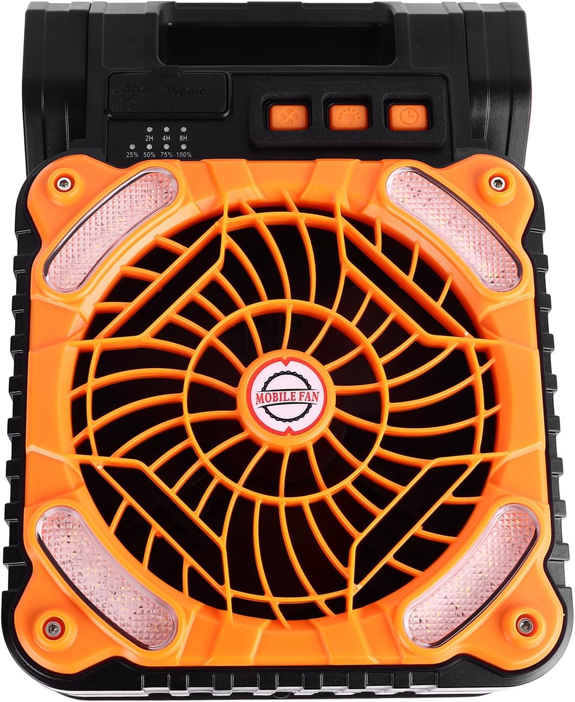 GLOGLOW Solar Fan, ABS Material, 4 Speed Adjustable Brushless Motor, 5200mAh Battery, Ideal for Camping and Outdoor Activities (Orange)