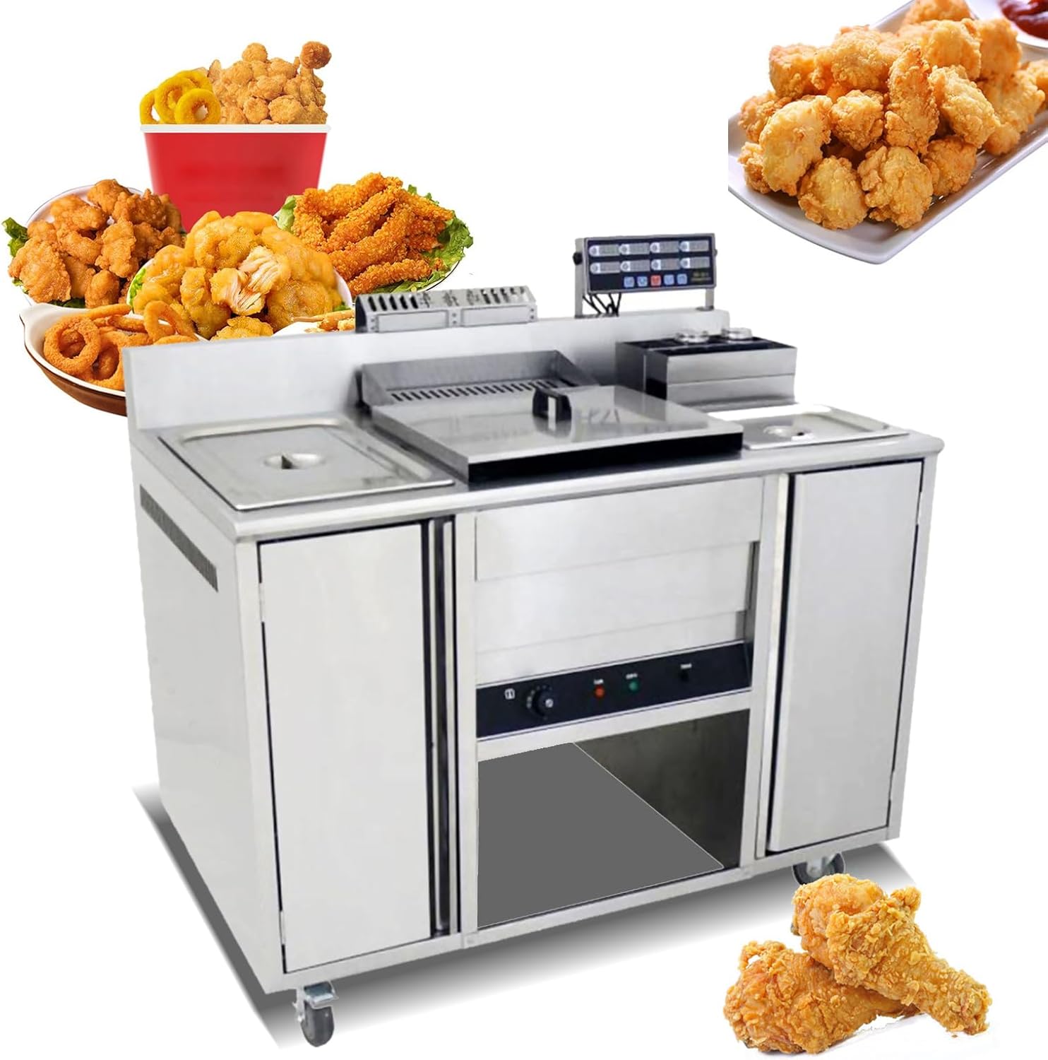 Commercial Mobile Gas Vertical Gas Fryer,Deep Fryer Cooking Station,Digital Deep Fryer cart,Safe Oil Discharge Valve And Over Temperature Protection,For Restaurants,Food Trucks,Diners(Natural)