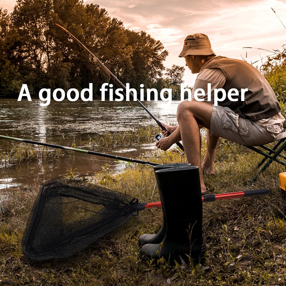 Retino da pesca con manico telescopico, retino pieghevole per kayak, salmone, pesce gatto, spigola, facile da catturare e rilasciare