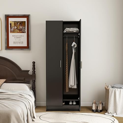 Miniatura 4 de Panana Armario de dormitorio de 2 puertas Armario de dormitorio Armarios de dormitorio Armarios para Negro