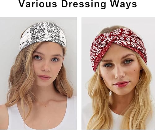 Vista 13 de TERSE Diademas extra anchas para mujer, para deporte, yoga, entrenamiento, turbante, diadema a la moda, antideslizante