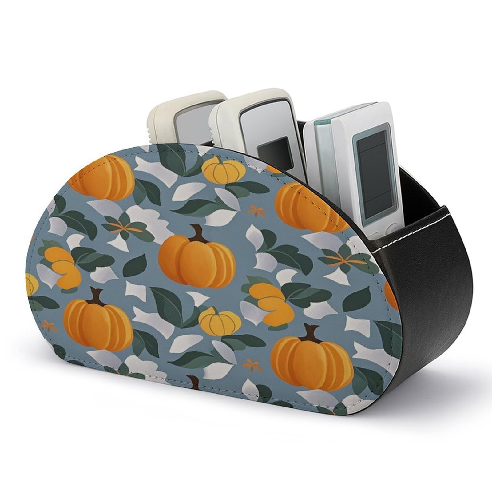 VstaDank Orange Pumpkin Pattern Remote Control Holder with 5 Compartments PU Leather TV Remoter Caddy Desktop Organizer TV Remote Holder Remote Box for Media Controllers Office Supplies