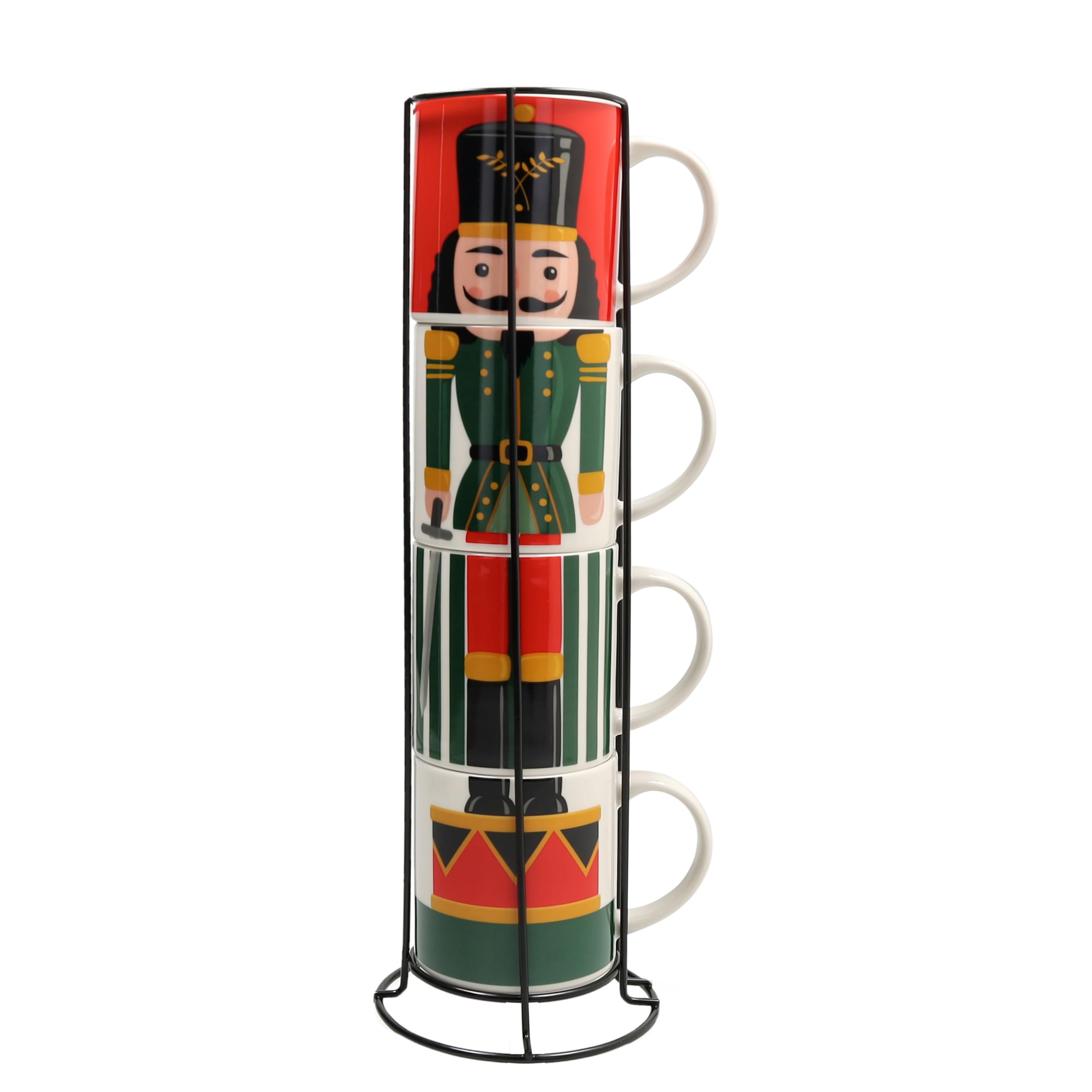 Tognana Multicolour Set Of 4 Cc370 Stacking Mug With Stand Toy Soldier, New Bone China,