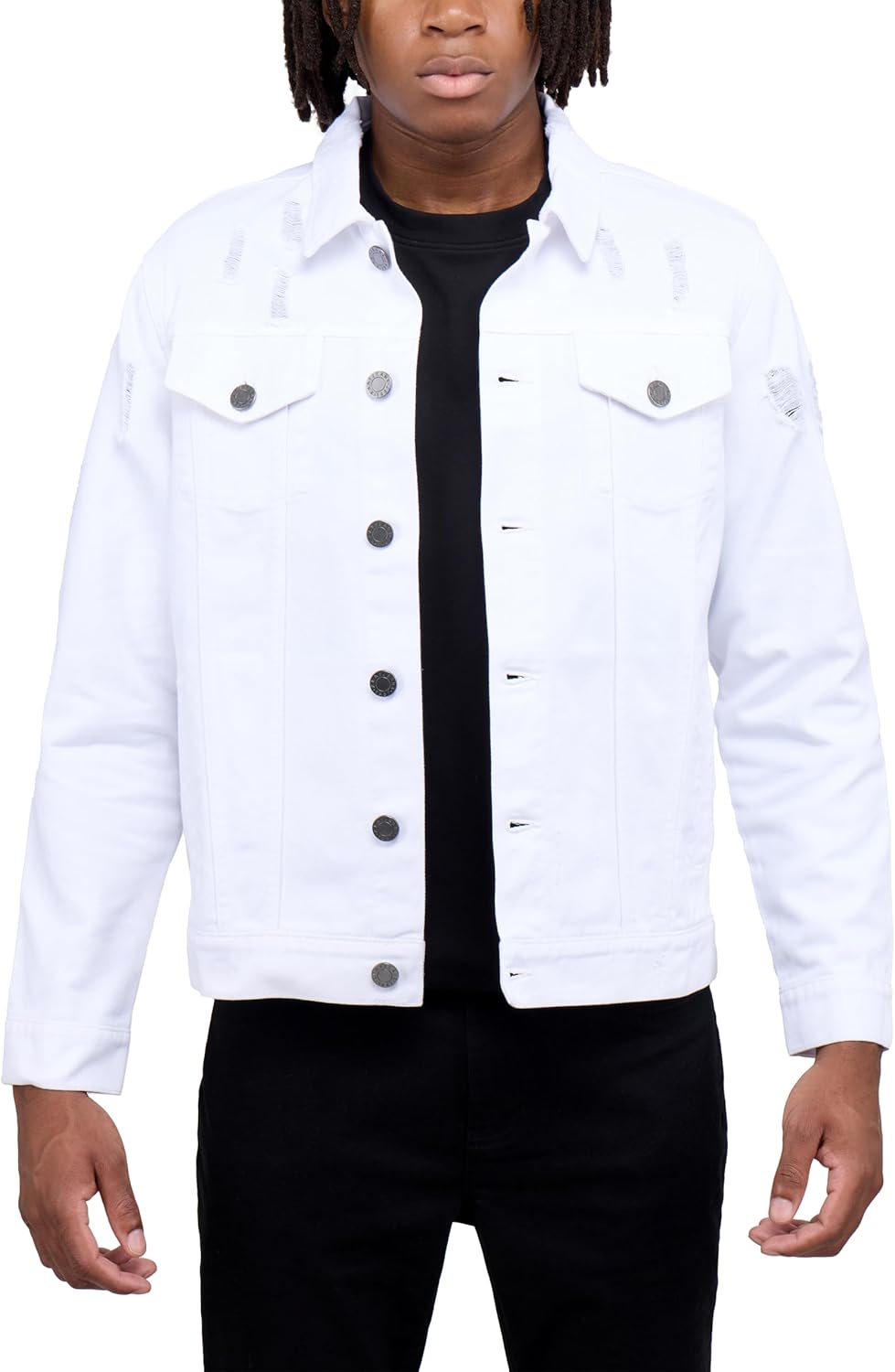 X RAY Mens Denim Jacket, Washed Ripped Distressed Flex Stretch Casual Trucker Biker Jeans Jacket for Men