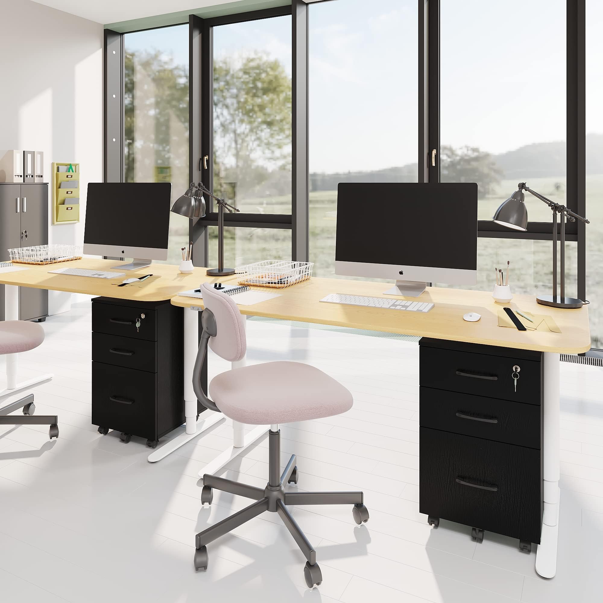 ALBSL 3-schubladiger Aktenschrank Mit Schloss - Mobiler Rollenschrank Für A4 Unterlagen