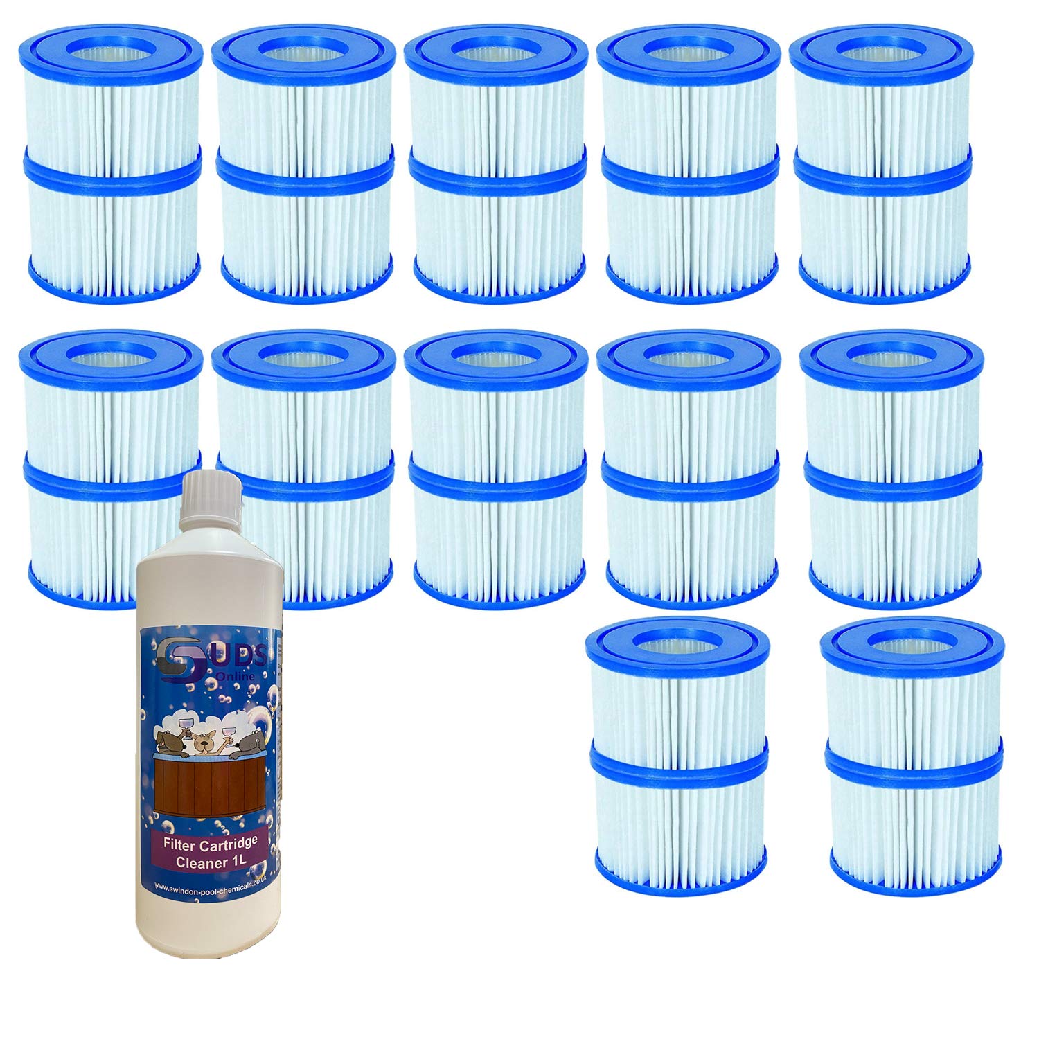SUDS-ONLINE Filter Cartridge Cleaner With Compatible Bestway Filter Cartridge VI Replacement FOR Lay-Z-Spa Miami, Vegas, Monaco, Palm Springs(12, 1L)