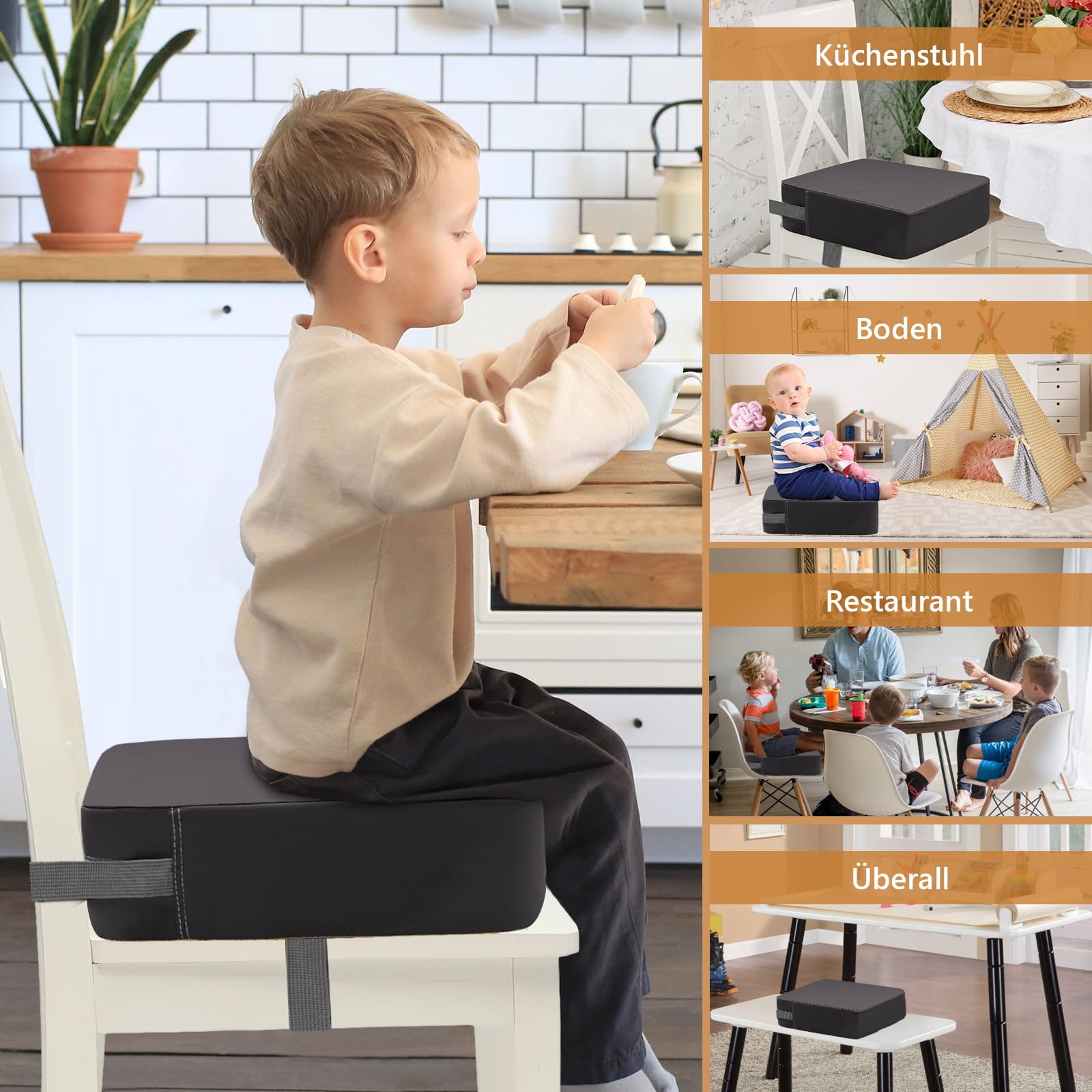 Sitzerhöhung Stühle Kind für Den Tisch - Kinder Rutschfester Einfach Mitzunehmen Höhe Zunehmen Starke Unterstützung Sitzkissen Stuhl PU Deckung Einfach zu Säubern Abnehmbar Sitzerhöhung Stuhl