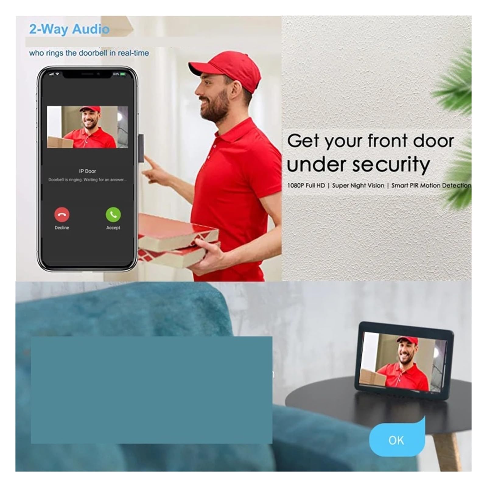 Cámara de Timbre de Video inalámbrica WiFi 1080P