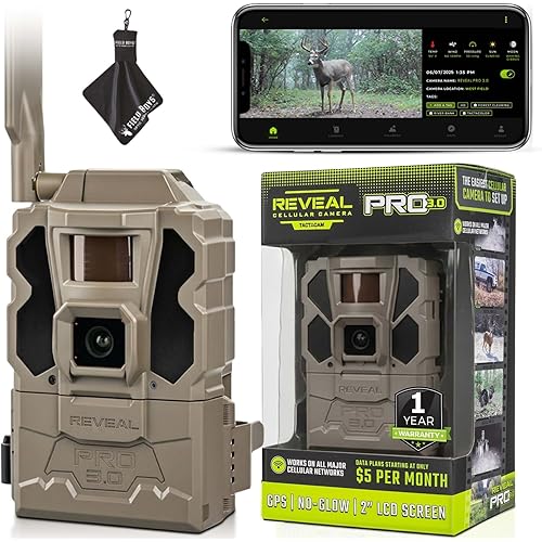 TACTACAM Reveal Pro 3.0 Cellular Trail Camera - Multi-Cellular Network, GPS, 2" LCD, No-Glow IR, Wi-Fi Enabled, HD Photos & 1080p Videos, Fast Trigger with Cleaning Cloth (1PK)