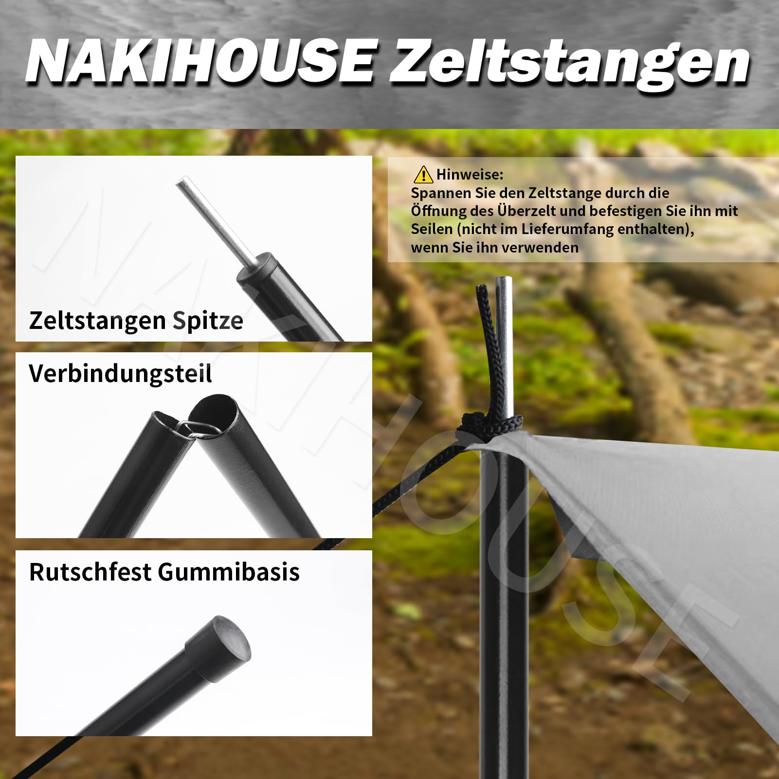 2 Stück Zeltstangen mit Aufbewahrungstasche, Aluminium Zeltstange Teleskopstange für Tarp, Zelt, Sonnensegel, Camping, verstellbar von 40cm-200cm