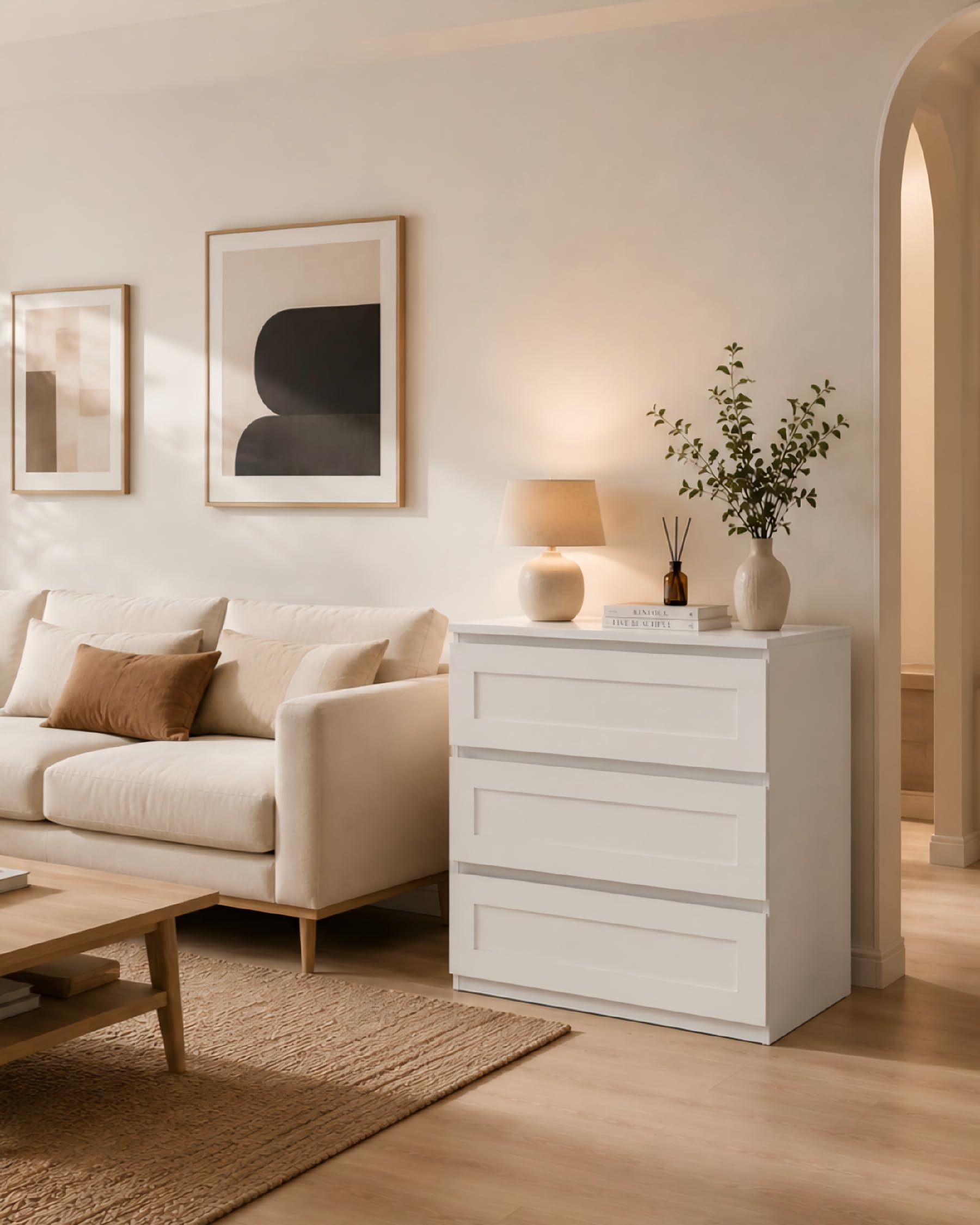 Cajonera Blanca Cómoda Dormitorio 3 Cajones 70 cm Ancho