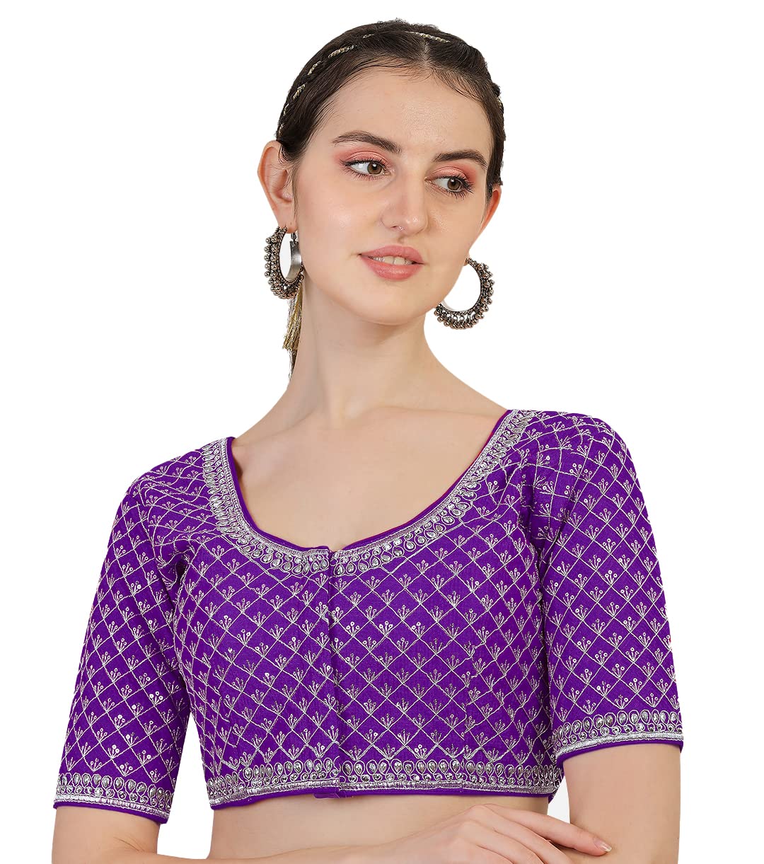 Vihu Fashion Women's Heavy Silver Jari Thread Readymade Blouse For Saree Lehenga