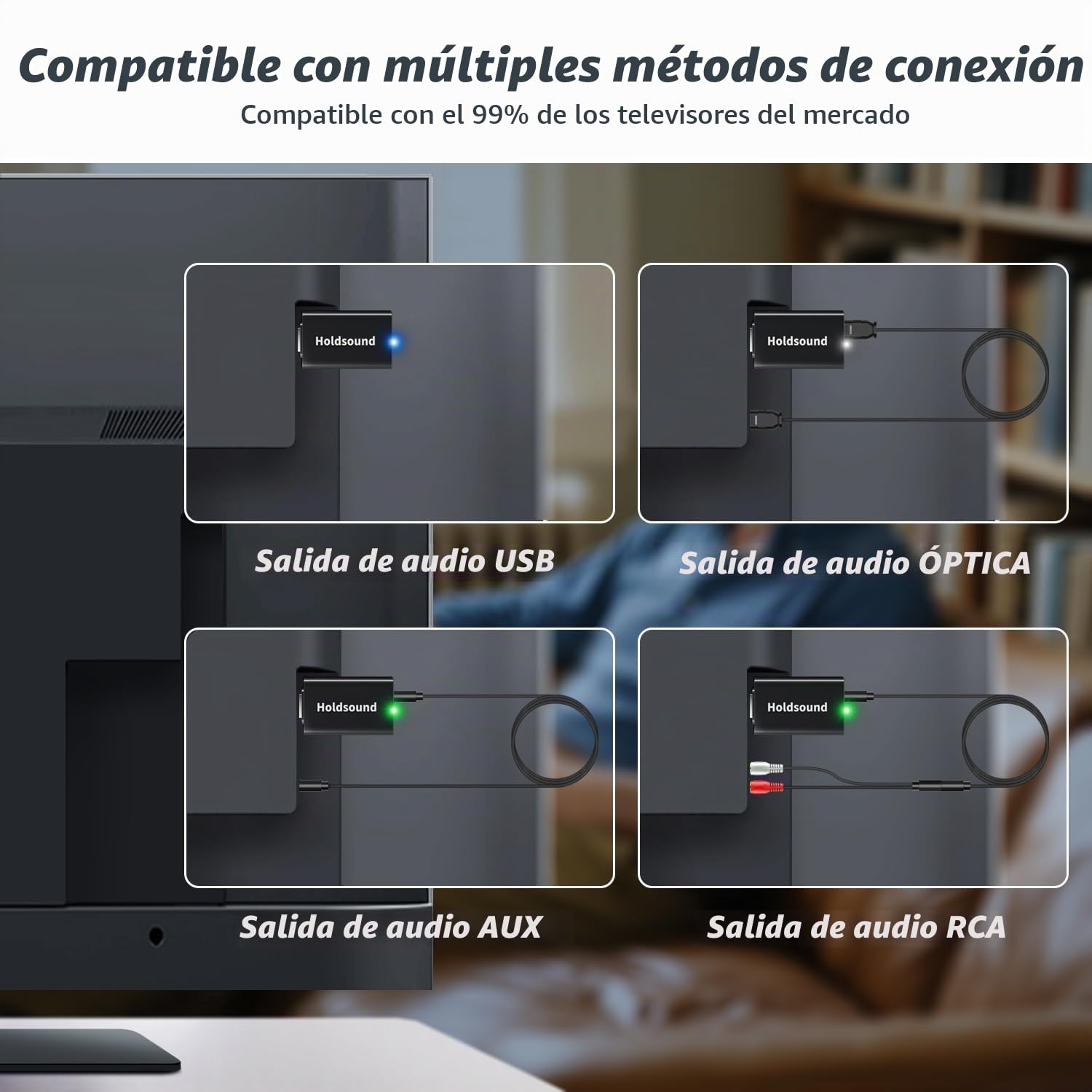 Holdsound Auriculares Inalámbricos para TV, Sin Retraso de Audio, 20 Horas