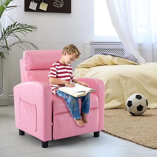 Miniatura 6 de chizzysit Silla reclinable para niños, muebles para niños con reposapiés, silla pequeña con bolsillo lateral y tabla de mesa para habitación de