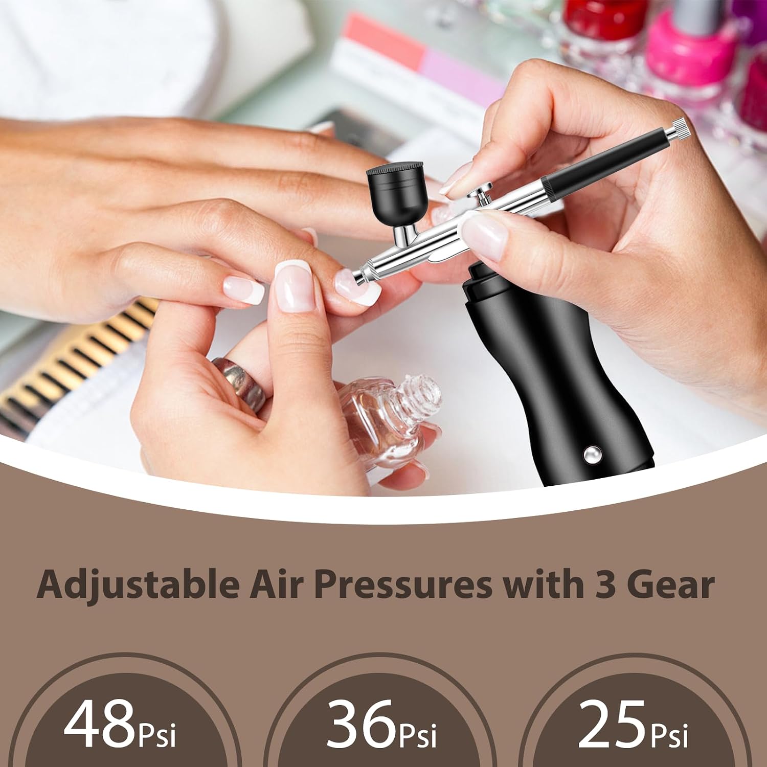 Airbrush Kit with Compressor Cordless - 48PSI High-Pressure,60min Working Time,Portable Air Brush for Nails, Handheld Spray Machine with 0.3mm Nozzle for Makeup Painting Model Barber Cake (Black)