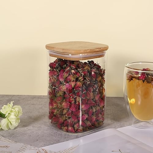 Miniatura 5 de Juego de 6 tarros de almacenamiento de vidrio, recipientes de almacenamiento de alimentos de vidrio transparente con tapas de bambú herméticas.