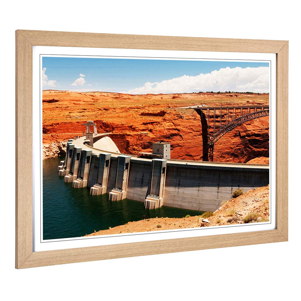 Big Box Art Framed Print of Glen Canyon Dam Design | Wall Art Picture | Home Decor for Kitchen, Living, Dining Room, Lounge, Bedroom, Hallway, Office, Oak, A2 / 24.5x18 Inch / 62x45cm