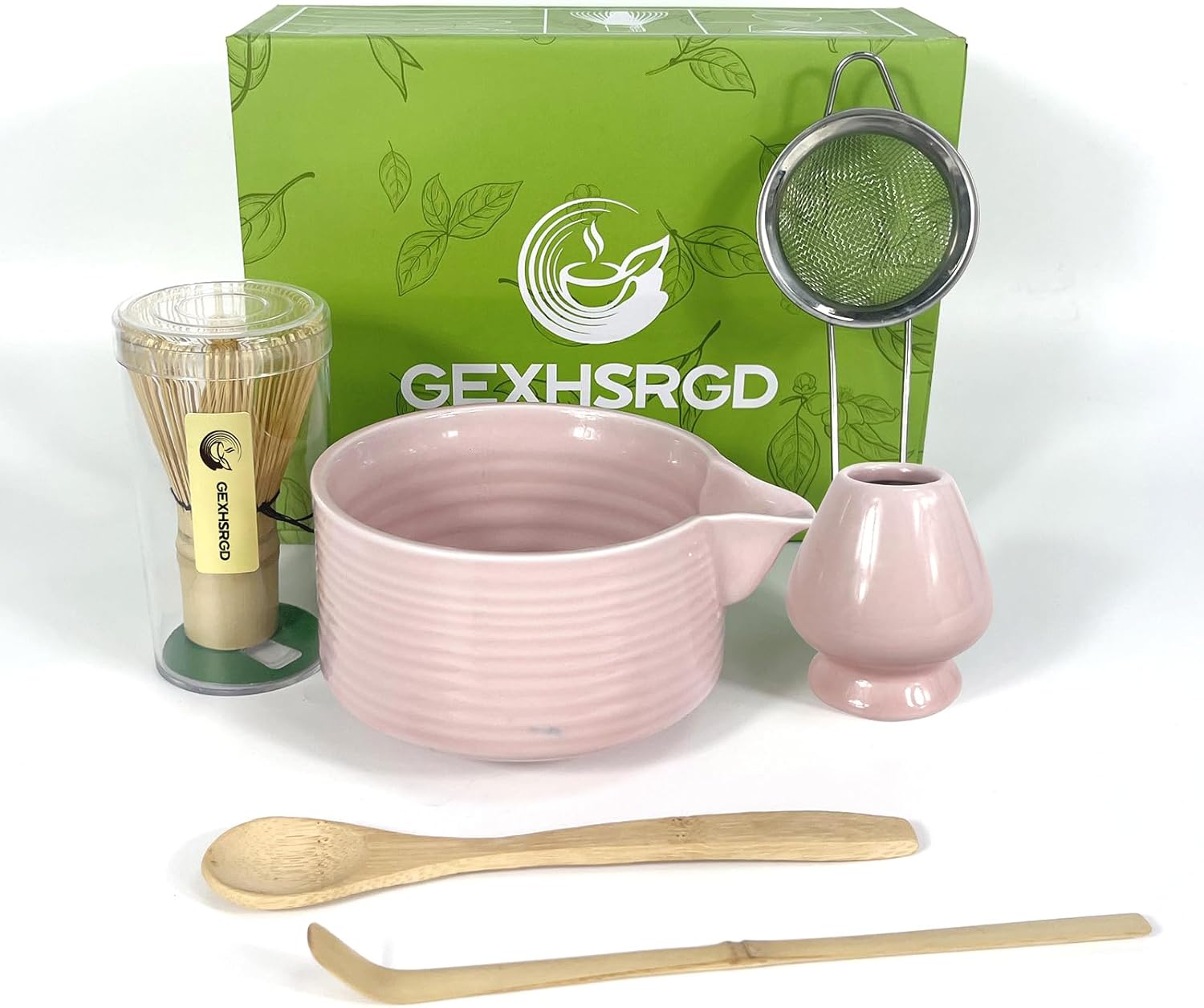 Matcha Whisk Set 6 pc Kit - Traditional Japanese Chasen, Bamboo Whisk Holder, Ceramic Bowl with Spout, Sifter & 2 pc Spoons - matcha kit set, Gift for Matcha Tea Lovers(Gray)