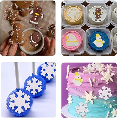 Miniatura 6 de Molde de silicona de fondant de hombre de jengibre navideño, 5 paquetes con copo de nieve, Papá Noel, moldes de chocolate para hornear galletas,