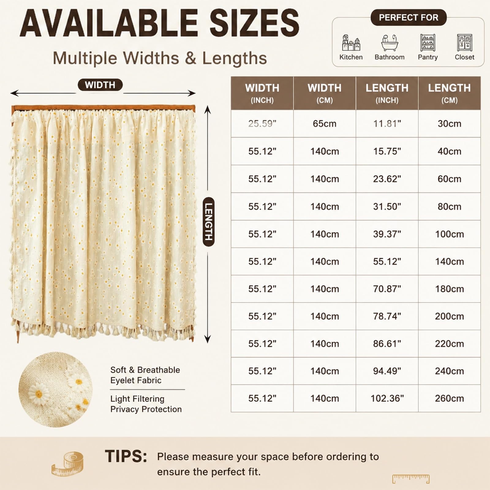 Tenda Cucina, Tendina Sottolavello Cucina, Tenda Copriforno, Tende Per Cucina Da Bar, Per Lavelli Da Cucina, Finestre, Armadietti(55.12"x23.62" (140x60cm))