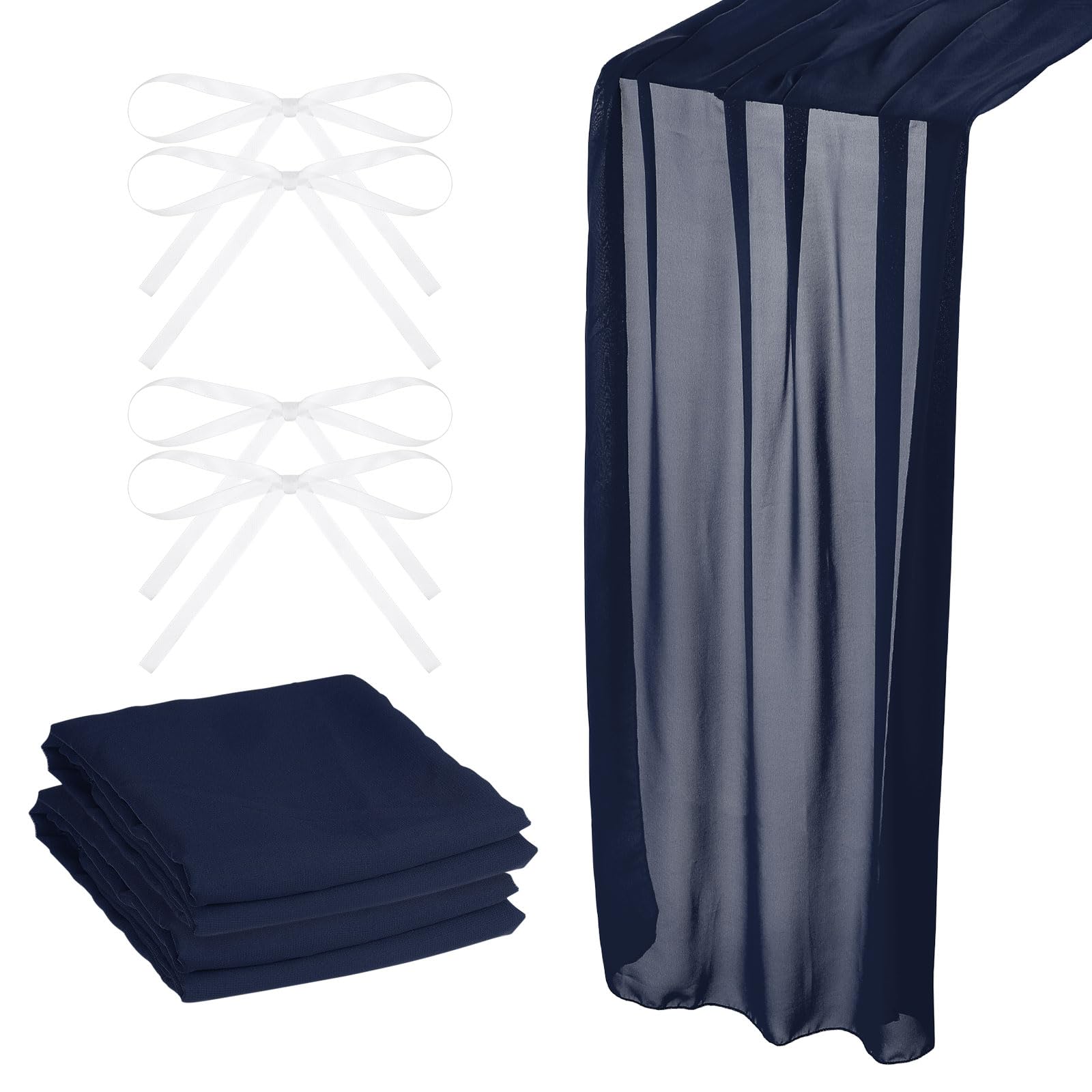 sourcing map 2 Pack 10Ft Chiffon Table Runner, 28 x 120 Inch Rustic Gauze Table Runner Sheer Wedding Table Runner for Wedding Bridal Party Table Decorations, Dark Blue