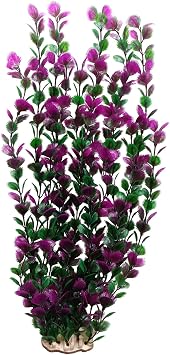 Lantian Grass Cluster Purple Leaves Aquarium Decor Plastic Plants Extra Large 21 Inches Tall 6522, Purple and Green