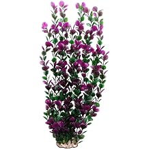 Lantian Grass Cluster Purple Leaves Aquarium Decor Plastic Plants Extra Large 21 Inches Tall 6522, Purple and Green