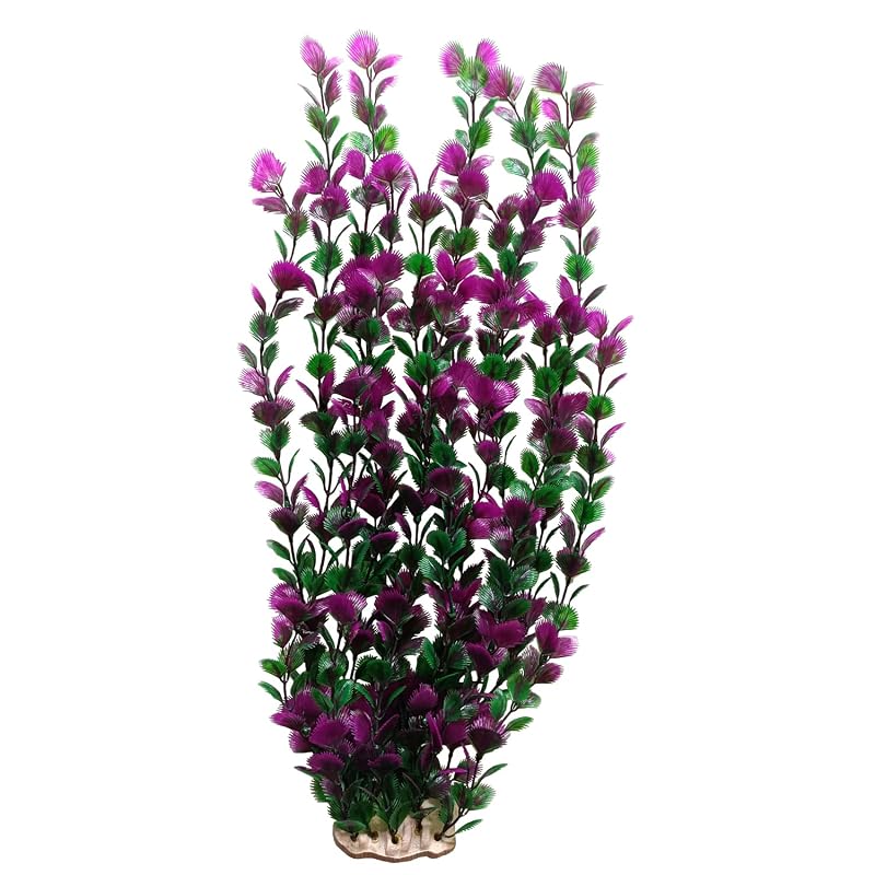 Planta Artificial Alta para Aquário unootel com Folhas Roxas e Verdes, Base de Cerâmica, Modelo 6522 – 53,34 cm