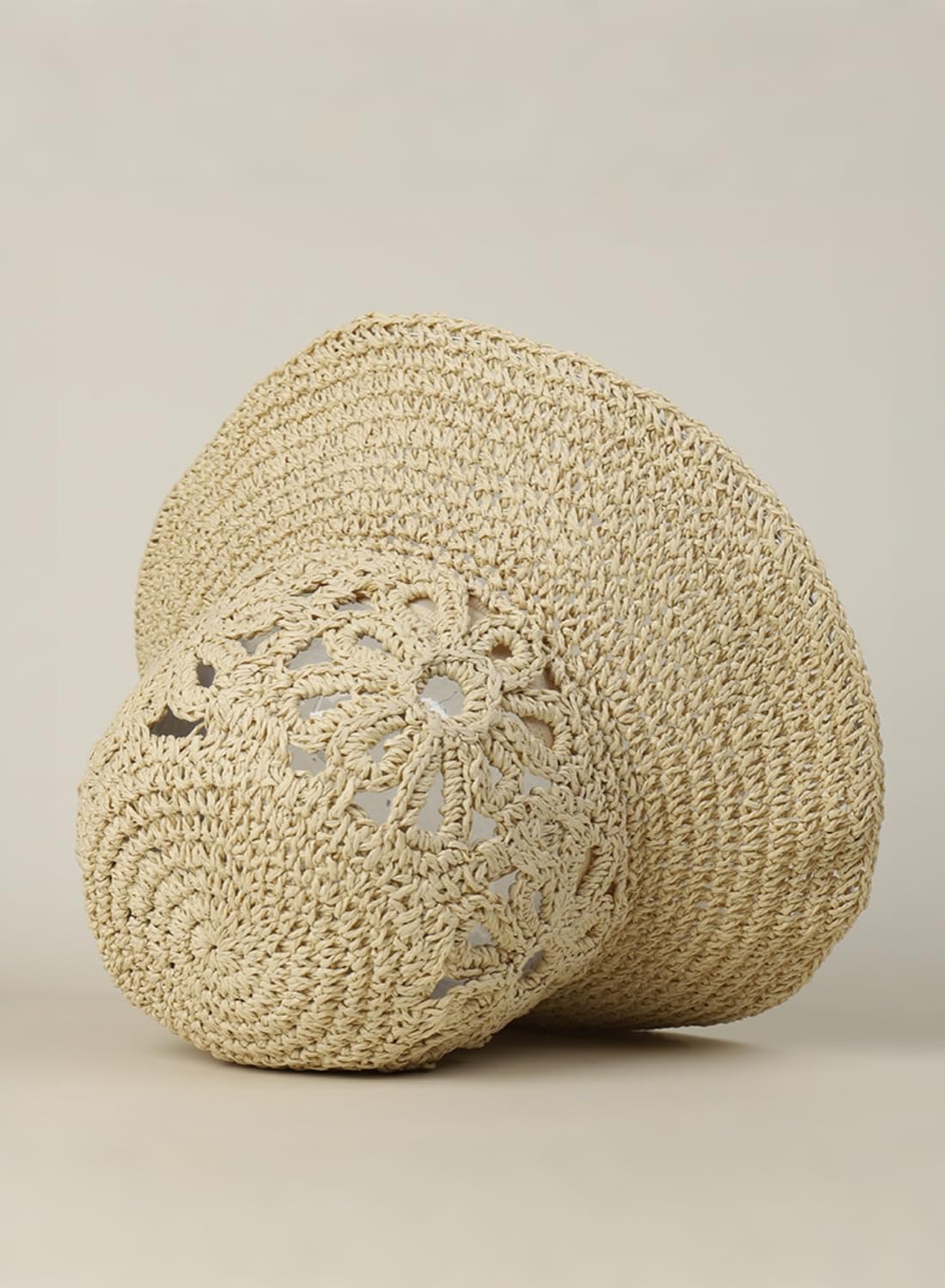 Handmade Womens Crochet Paper Straw Bucket Hat Sun Beach Cap image 5