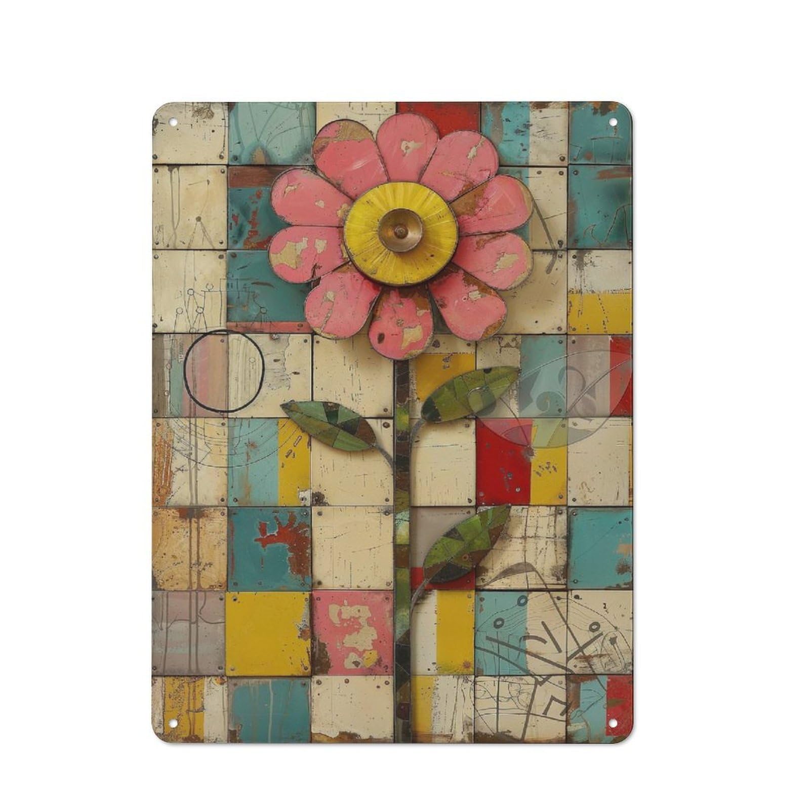 Junmoney Style-4 Floral Mosaic Retro Tin Sign 40X30cm For Café Or Restaurant, Housewarming Wall Decor For People Furnishing Café And Restaurant