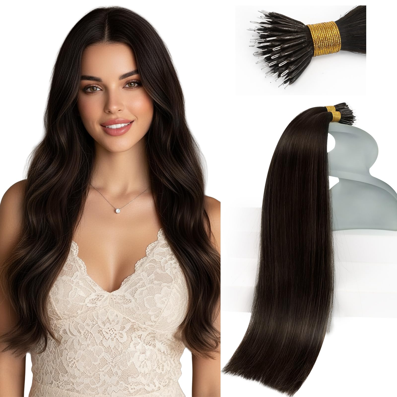 Sunny Hair Nano Tip Hair Extensions Real Human Hair Darkest Brown Nano Hair Extensions Real Human Hair 20inch Remy Hair 50g