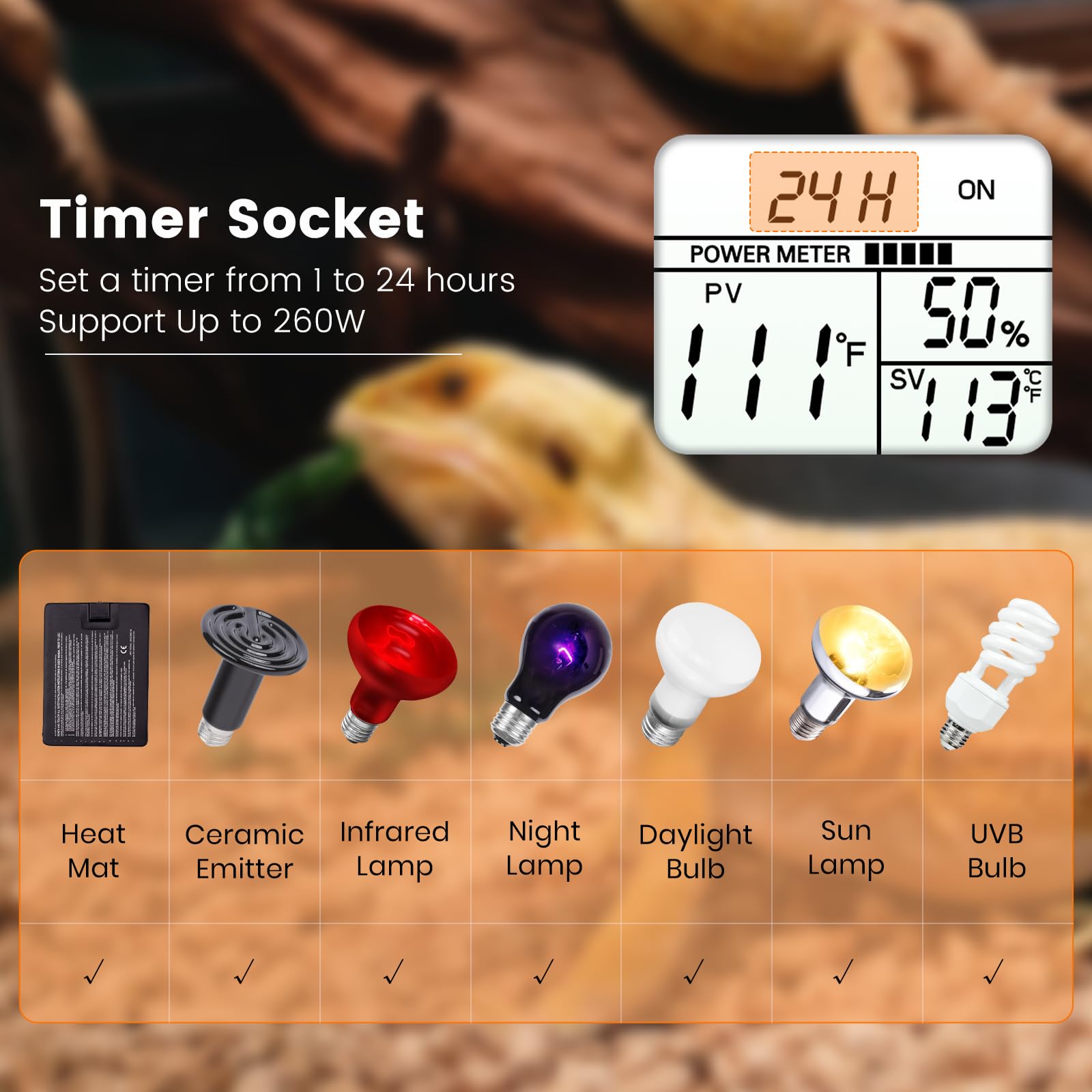 2 in 1 Reptile Dimming Thermostat with 2 Socket for Timer & Heating Control, Thermostat for Reptile Heat Lamp Heat Pad, PID Temperature Controller, Memory Function, ℉/℃ - image 4
