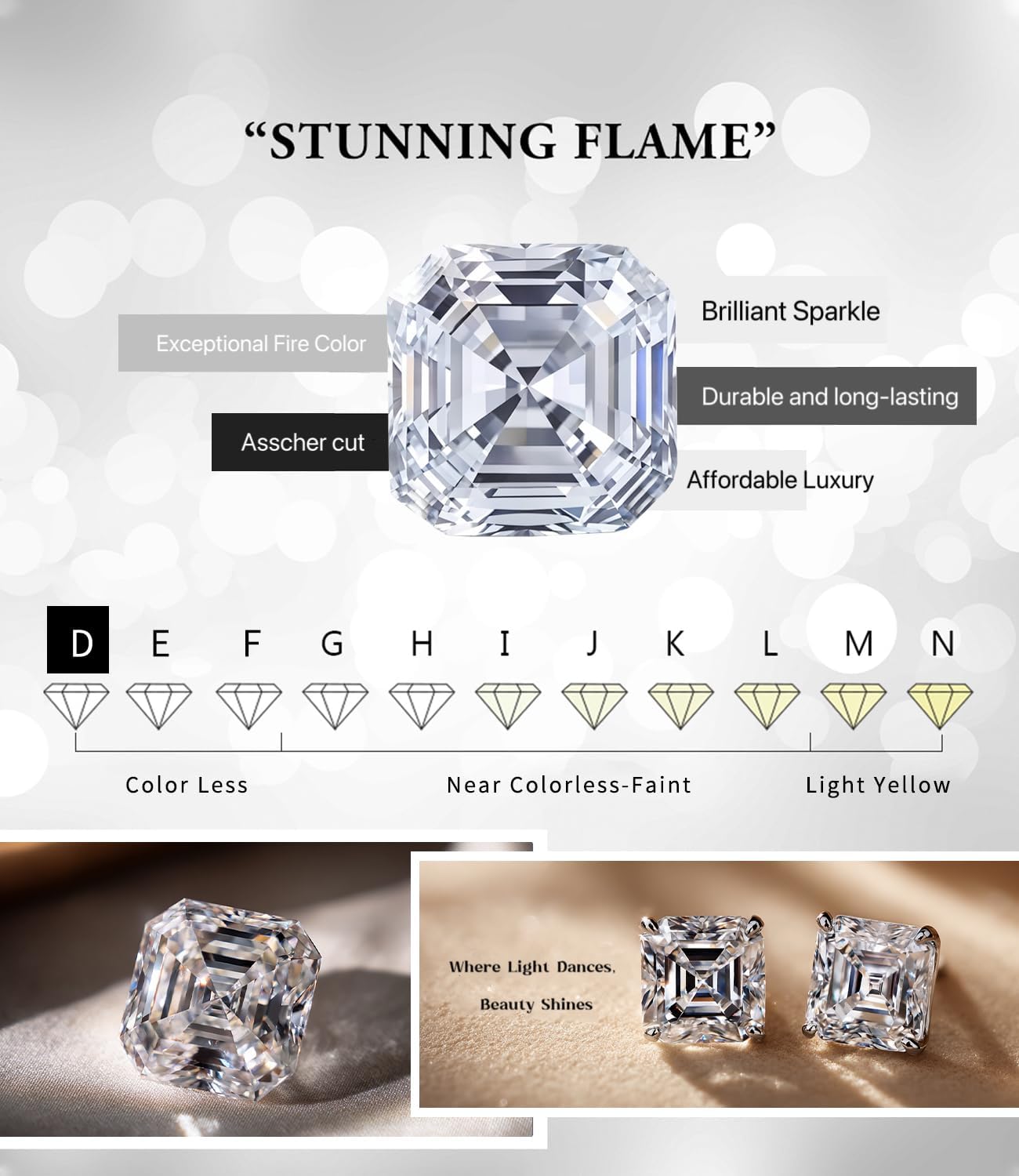 "STUNNING FLAME "18K Gold Plated Sterling Silver Asscher Cut Cubic Zirconia Stud Earrings for Women - Image 4
