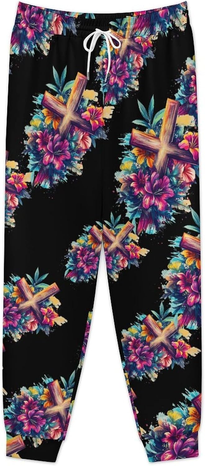 Crosss Floral Christ Flowers Men's Pants Athletic Workout Sweatpants Jogger Casual Pant for Sports Home