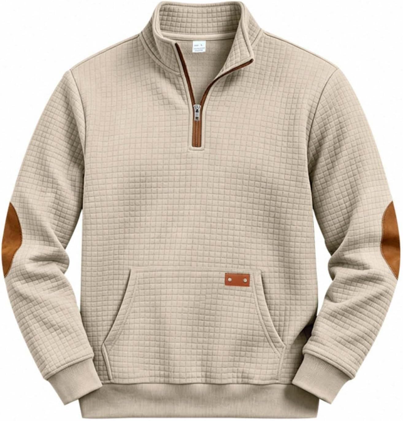 Mens Quarter Zip Quilted Sweatshirt Large Pocket Casual Pullover