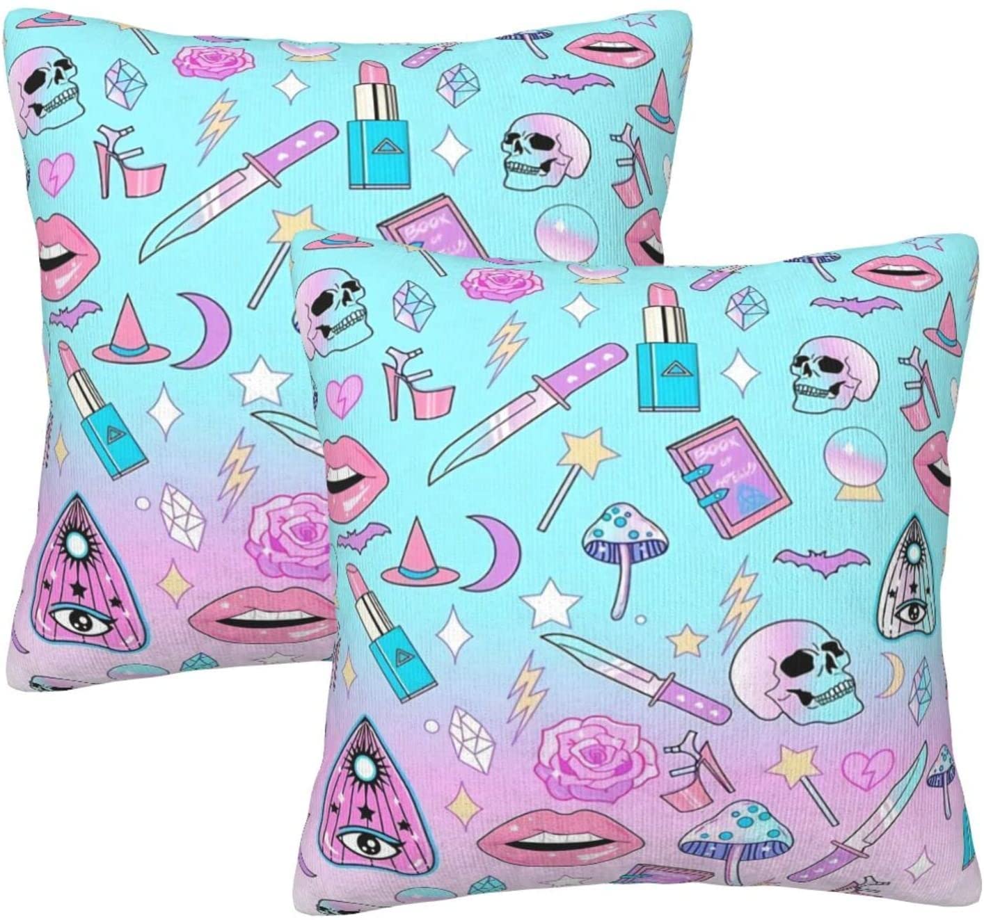 Oudrspo As Pic Set Of 2 Girly Pastel Witch Goth Pattern Home Decorative Throw Pillow Covers Cushion Covers For Bedroom Sofa Living Room 18X18 Inches