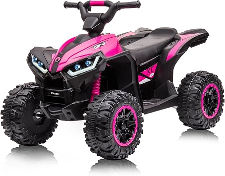 12V Ride On ATV for Kids Electric Four Wheeler for Toddlers Ages 3-8, Battery Powered Quad with Remote Control, LED Lights, Music, High/Low Speed, USB, Pink