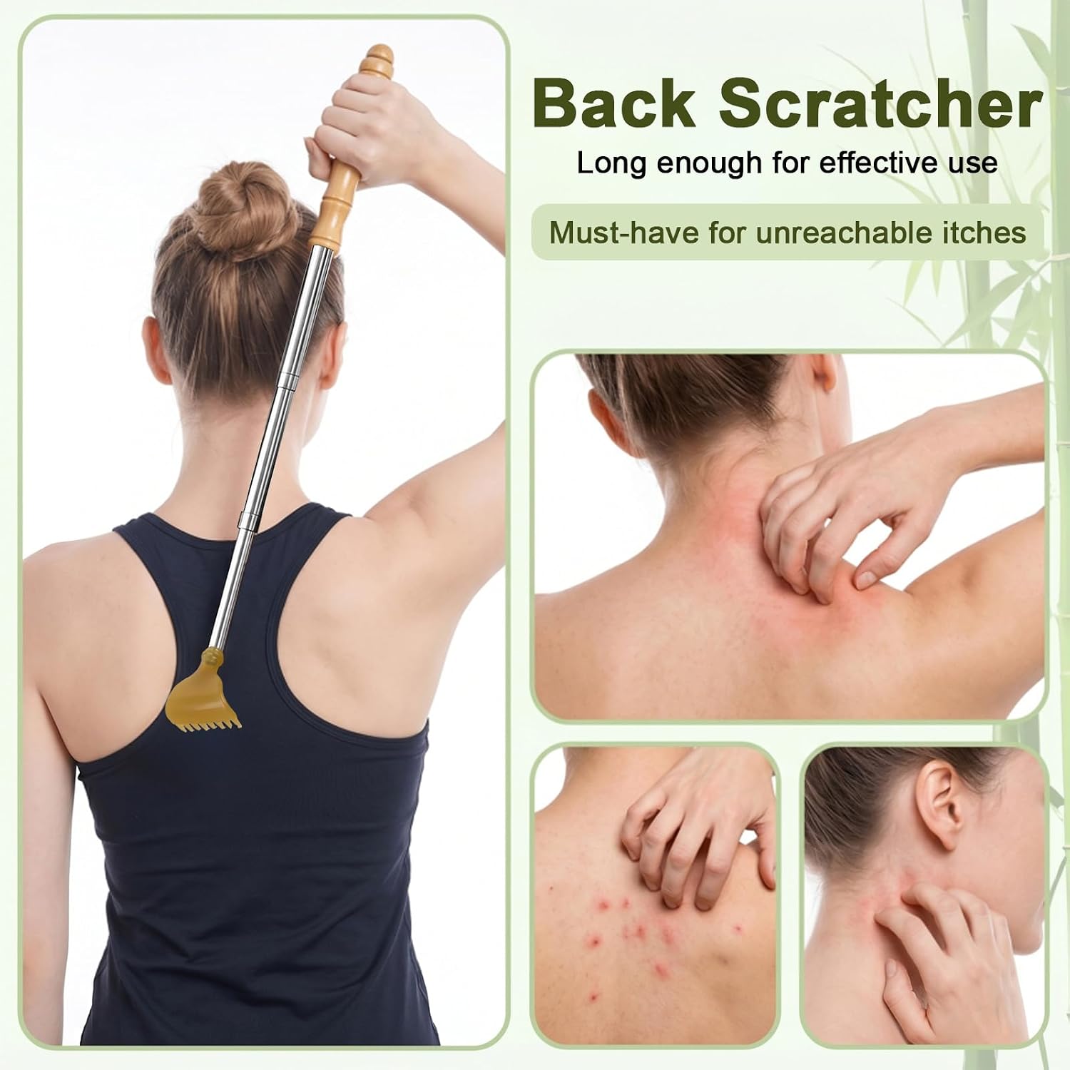 2PCS Bamboo Back Scratcher, Extendable Portable Travel Wooden Back Scratcher Long Handles for Men Women