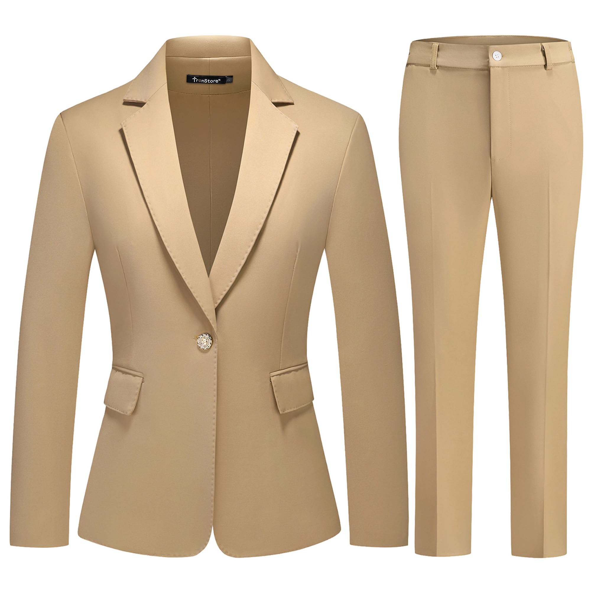 Womens Suit Set One Button Notched Lapel Blazer Elastic Waist Pants for Office Formal Business Professional Wear
