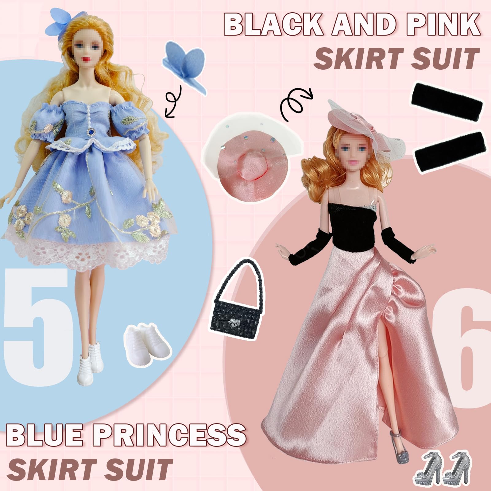 Set Vestiti Per Bambole 30-45 Cm – 6 Pezzi Con Glitter, Gonne, Scarpe E Accessori, Abbigliamento Alla Moda Per Giochi Di Vestizione, Regalo Per Bambine