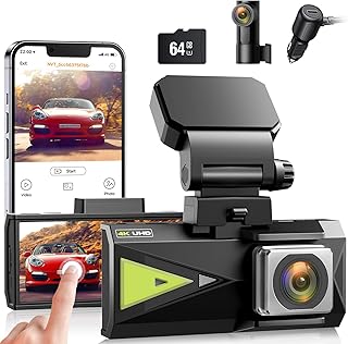 4K Dual Dash Cam 5Ghz WiFi GPS, 4K Front Camera and 2K Rear Dash Camera for Cars, 3.16" IPS Touch Screen, Dual Sony Night Vision, Voice Command,170° Wide Angle,Type C Port,Free APP & 64GB Memory Card