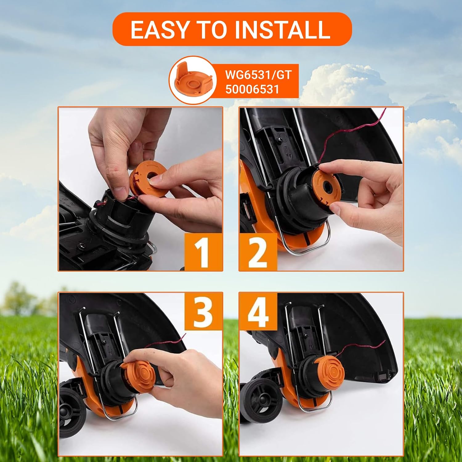 WA0010 GT Replacement Trimmer Spool Cap Covers Compatible with Worx WG150 WG151 WG152 WG160 WG163 WG180 String Trimmer Weed Eater,WA6531 Trimmer Spool Line Cap Covers Parts for Worx (4Pack)