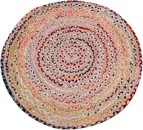 Amazon 廊下敷き カーペット 敷物 円形 手作り 布ストリップ ジュート 庭園 バルコニー 余暇 フロアマット 滑り止め Color 7 Diameter 90cm ラグ カーペット オンライン通販