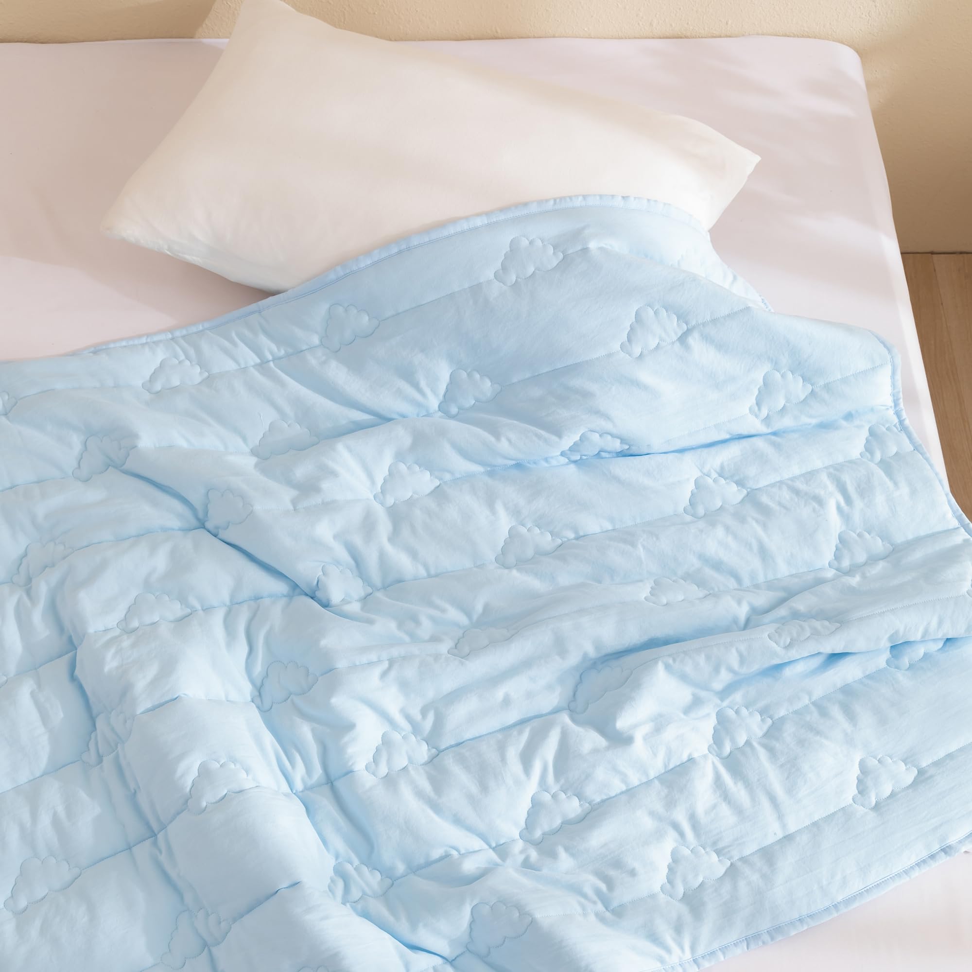 Baby Quilted Blanket, Soft Microfiber Down Alternative Kids Comforter - 39"x47"- Lightweight Crib Toddler Blanket for Boy and Girls, Light Blue & Cloud Shape