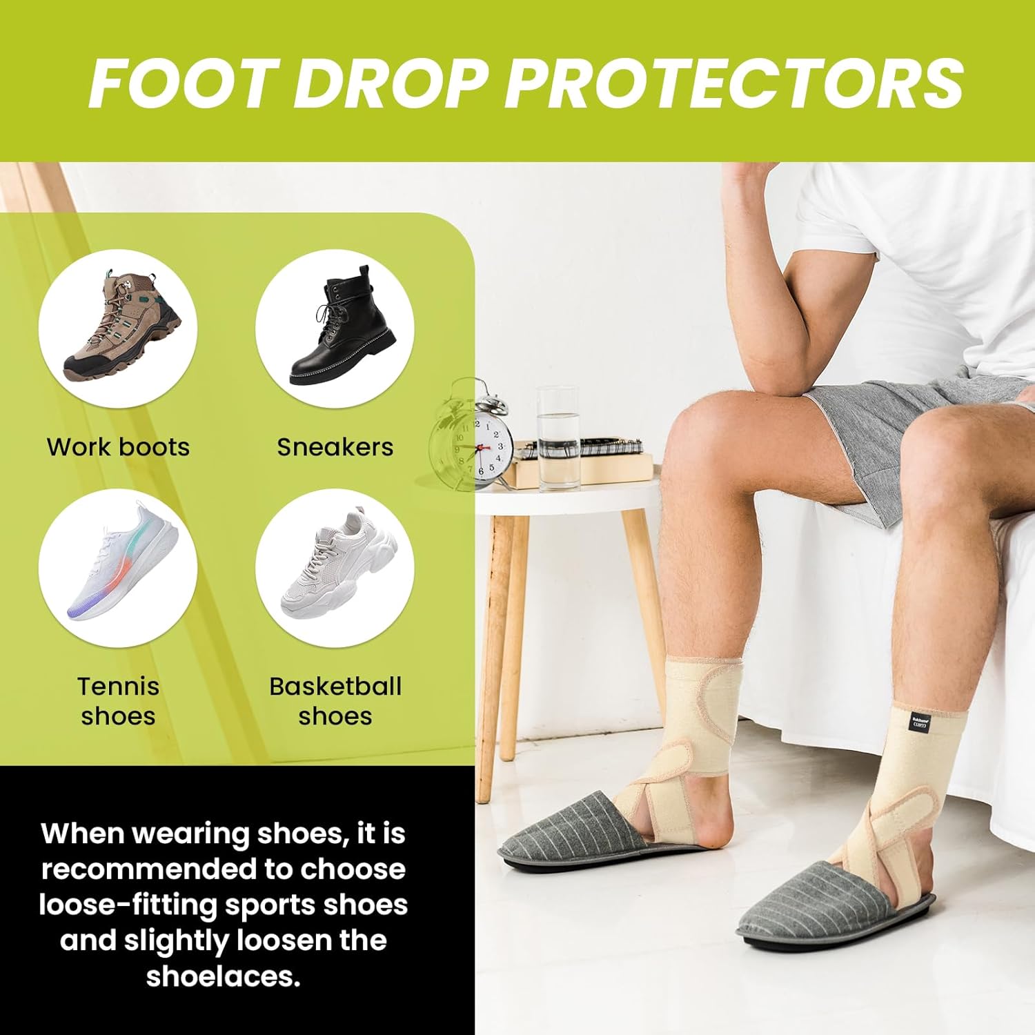 Bukihome Adjustable AFO Foot Drop Brace - Foot Support for Walking with Shoes, Socks, or Barefoot - Relieves Foot Drop, Plantar Fasciitis, Stroke & MS Recovery - Unisex（Beige, Include Left and Right）