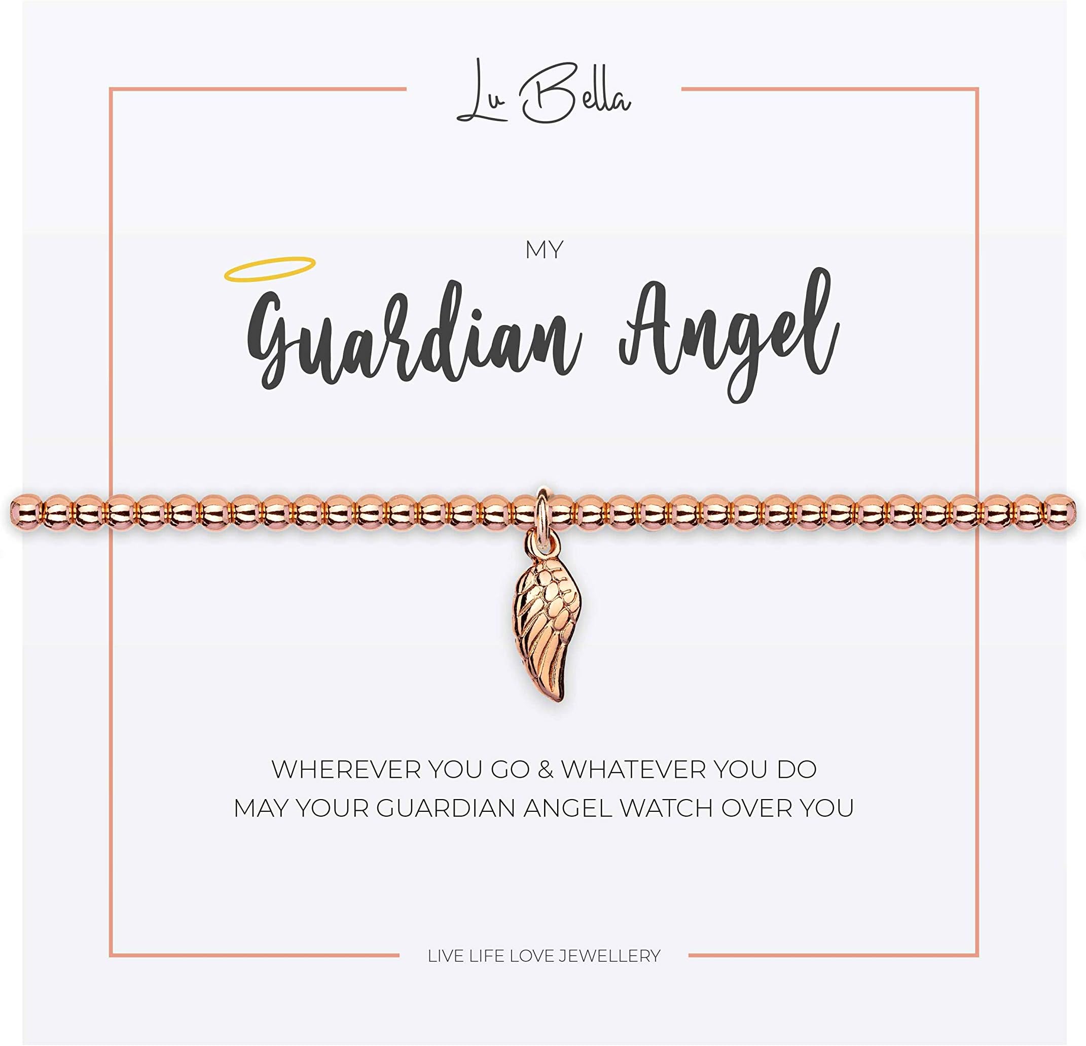 Lu BellaMy Guardian Angel Bracelet For Woman. Adjustable Rose Gold Jewellery with Angel Wing Charm and Gift Bag from