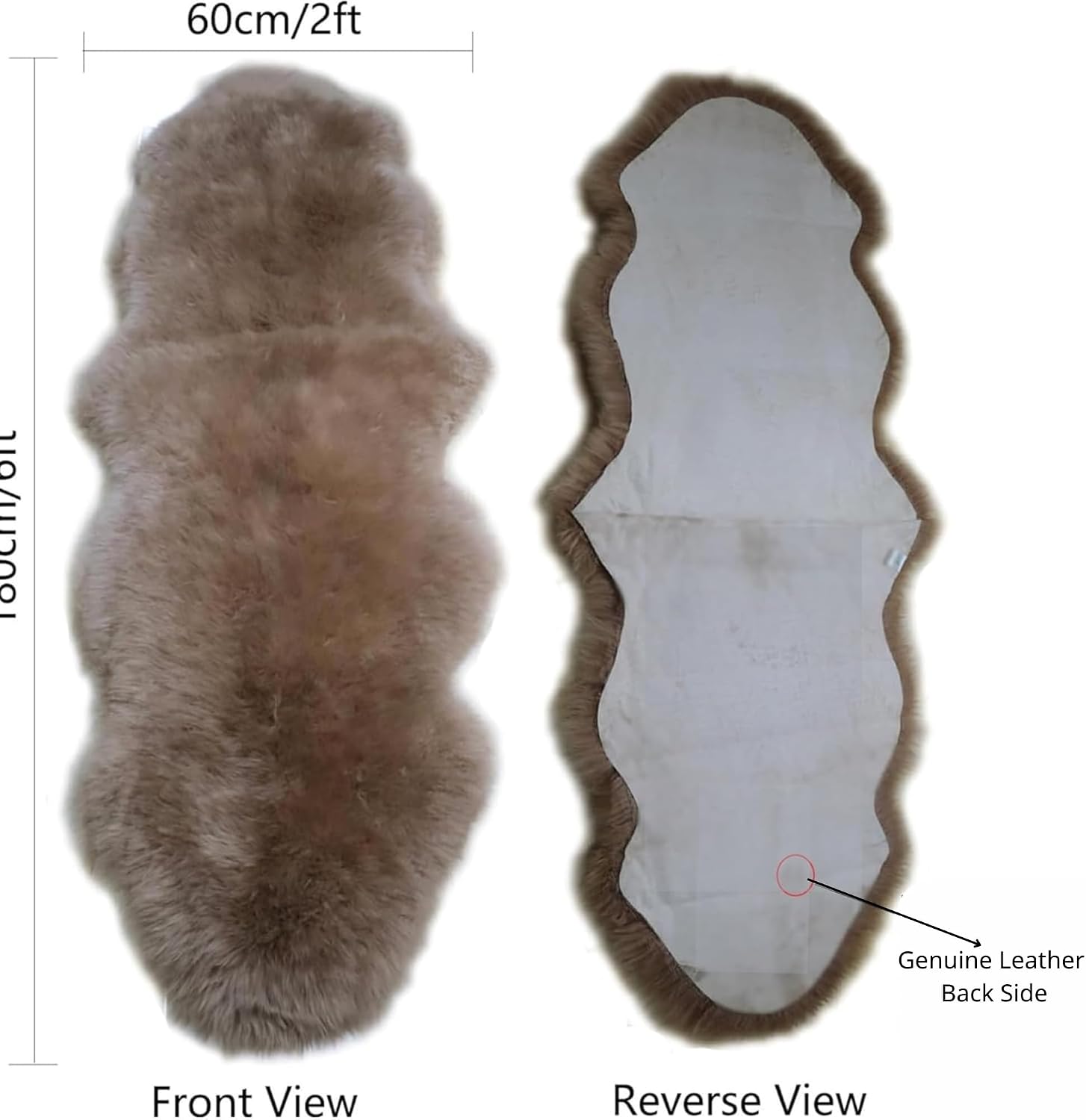 Woolous Genuine New Zealand Sheepskin Double Pelt Rug- Handmade Sheep Skin Runner Rug, Soft Thick Natural Bedside Area Rug for Bedroom and Living Room Decor, (2x6 ft, Brown) image 3