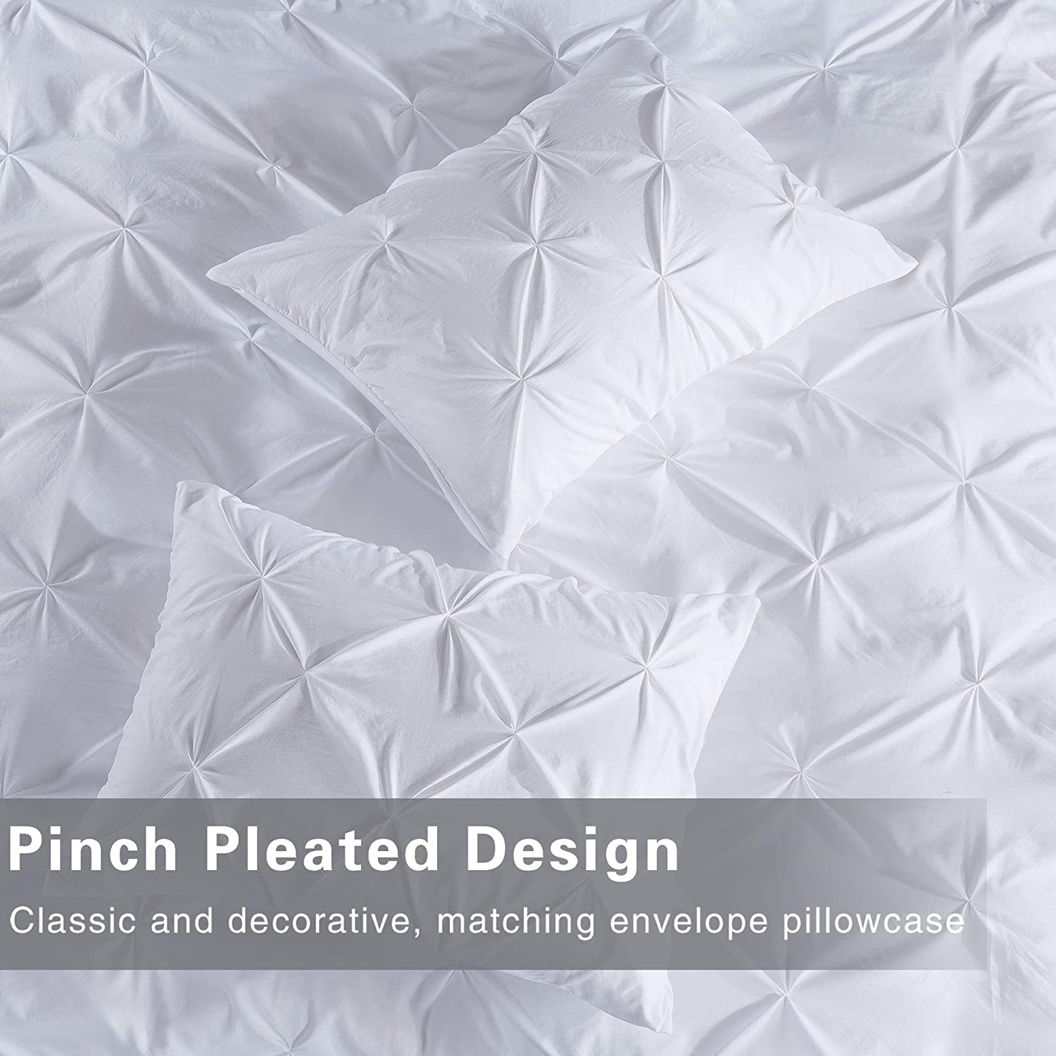 Pinch Pleated 3pc Duvet Cover Set 100% Egyptian Cotton 1000 Thread Count Zipper & Corner Ties Rectangle Pattern Decorative Pintuck Pillow Shams (120X98 Oversize King, Pure White Solid)