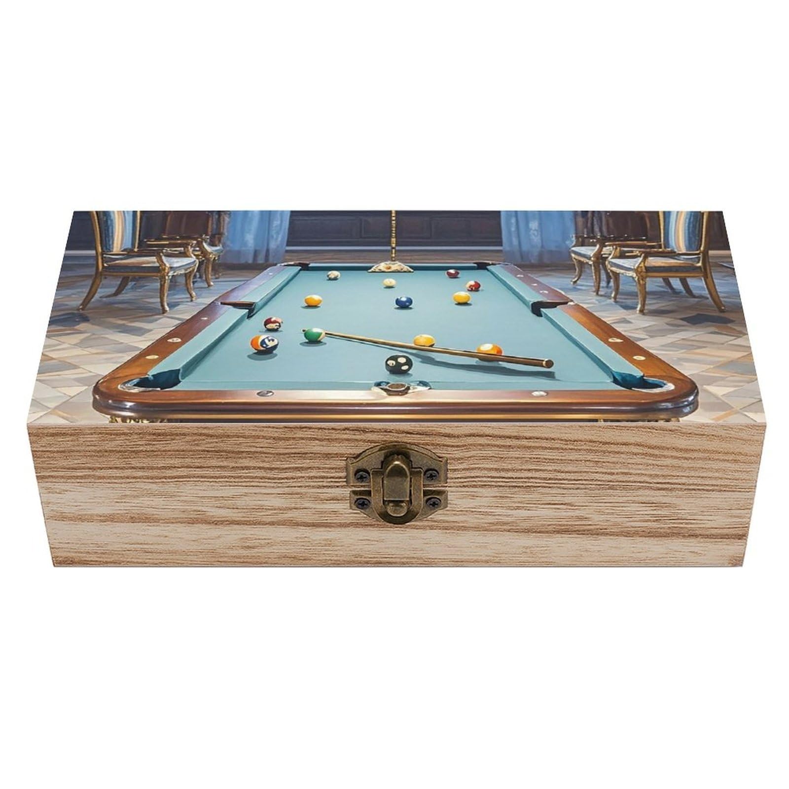 asbwuo Billiard Wooden Keepsake Box Storage Boxes with Hinged Lid